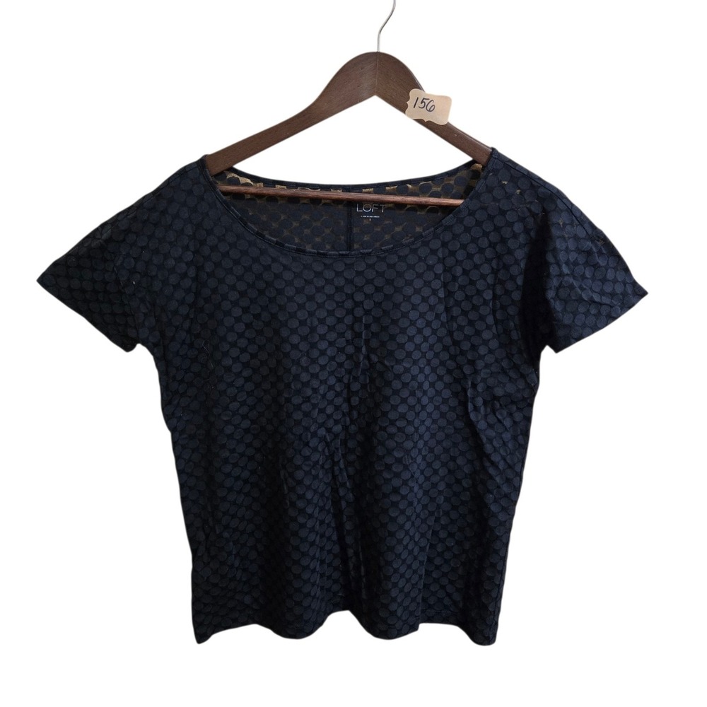Ann Taylor LOFT Black Polka Dot Burnout Short Sleeve Blouse Top Small